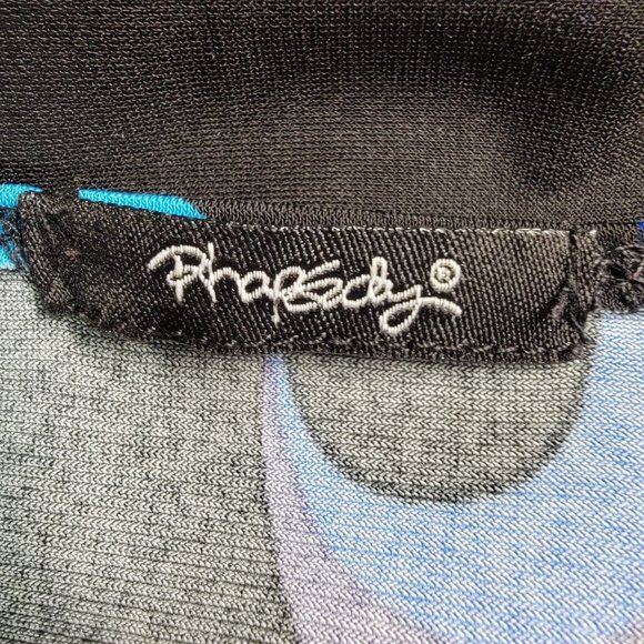 Y2K Rhapsody Blue Floral Low Cut V Neck Retro Lightweight Flowy Cinched A Line - Picture 10 of 10